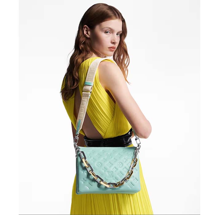 Louis Vuitton LV Women Coussin PM Handbag Azure Blue Lambskin Calfskin Cowhide Leather