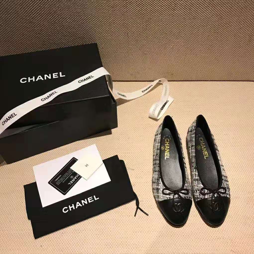 Chanel Women Ballerinas in Tweed Fabrics-Black