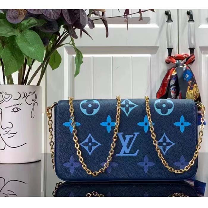 Louis Vuitton LV Women Félicie Pochette Gradient Blue Monogram Grained Cowhide Leather