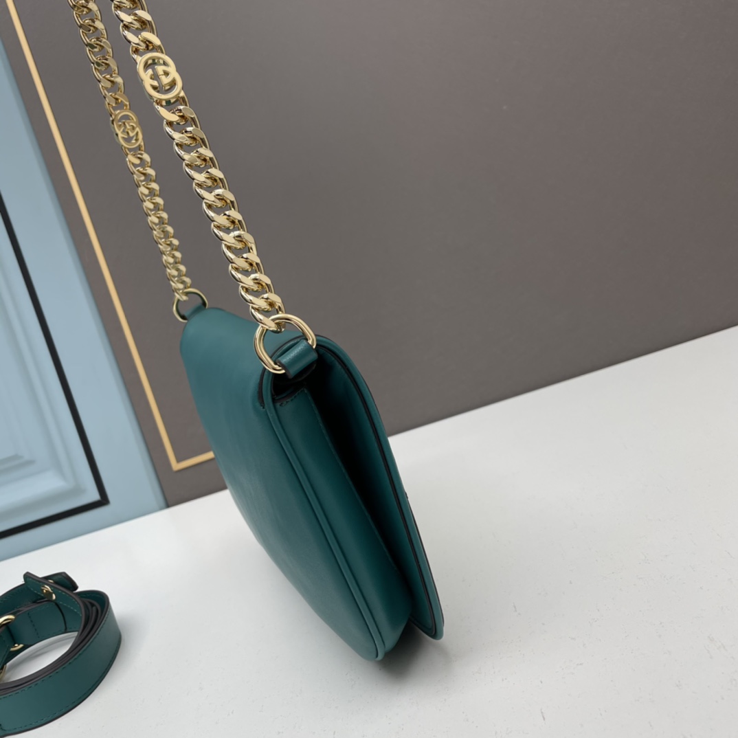 Gucci Women GG Blondie Shoulder Bag Deep Blue Suede Interlocking G