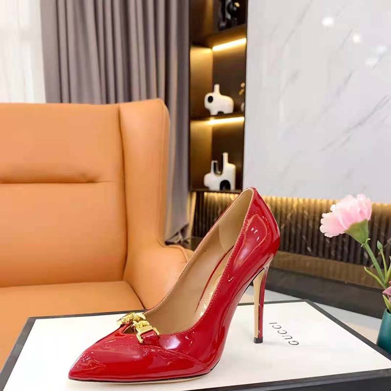 Gucci GG Women’s Leather Pump with Chain Red Leather 9 cm Heel