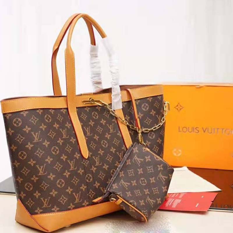 Louis Vuitton LV Men Cabas Voyage in Iconic Monogram Canvas and Natural Leather-Brown