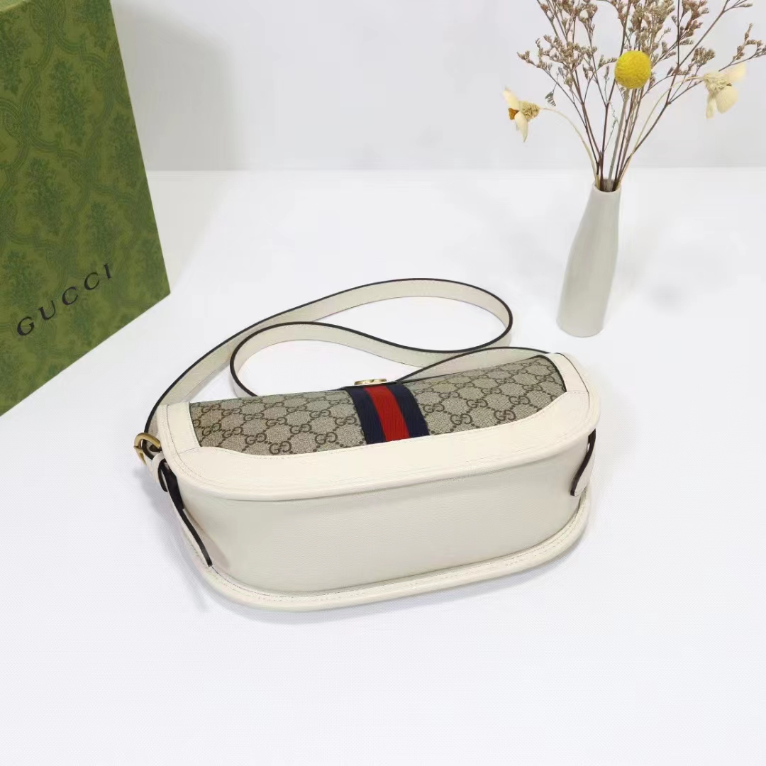 Gucci Unisex GG Ophidia Large Shoulder Bag Beige Ebony GG Supreme Canvas