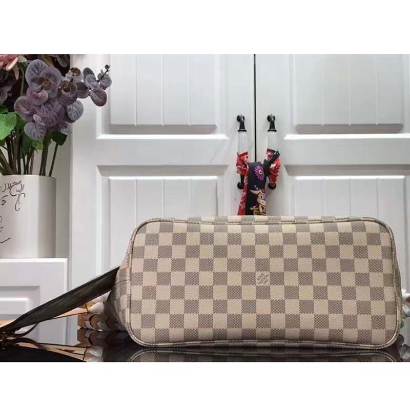 Louis Vuitton LV Women Neverfull MM Tote Bag Damier Azur Coated Canvas