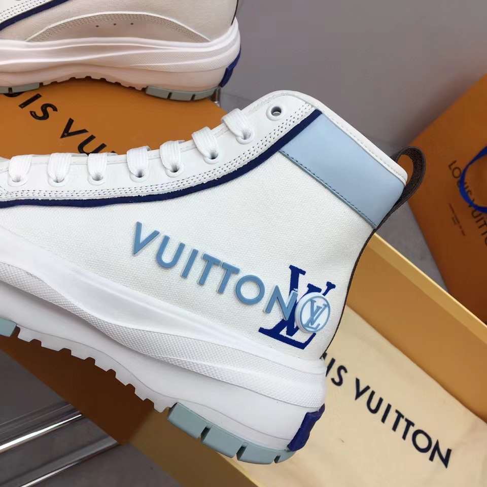 Louis Vuitton Unisex LV Squad Sneaker Boot Blue Canvas Rubber Outsole Circle