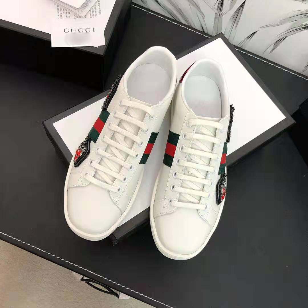 Gucci Unisex Ace Embroidered Sneaker with Arrow Appliqués-White