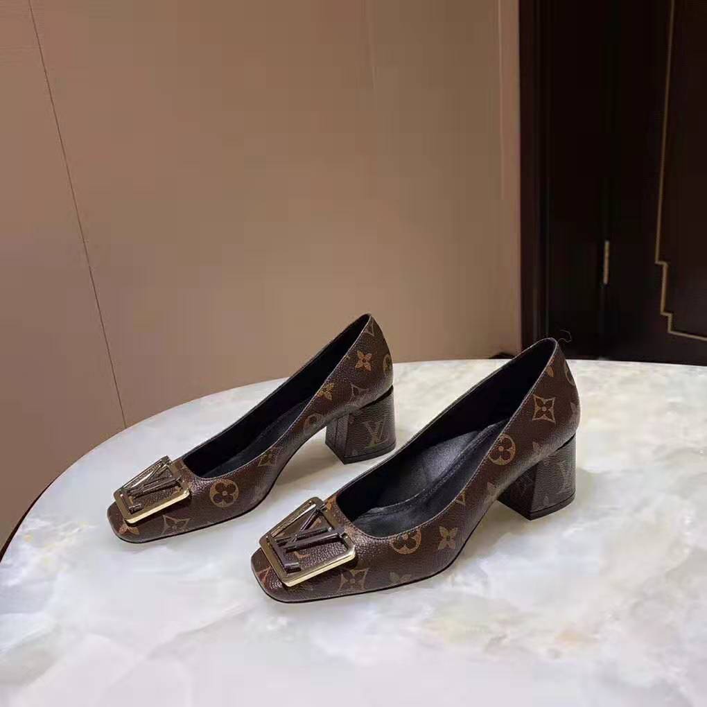 Louis Vuitton LV Women Madeleine Pump in Patent Monogram Canvas and Leather 7.5 cm Heel-Brown