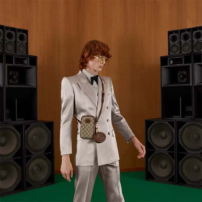 Gucci Unisex Mini Bag Interlocking G Beige Ebony GG Supreme Canvas Brown Leather