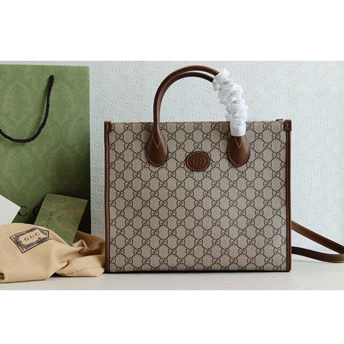 Gucci Unisex GG Small Tote Bag Beige Ebony GG Supreme Canvas