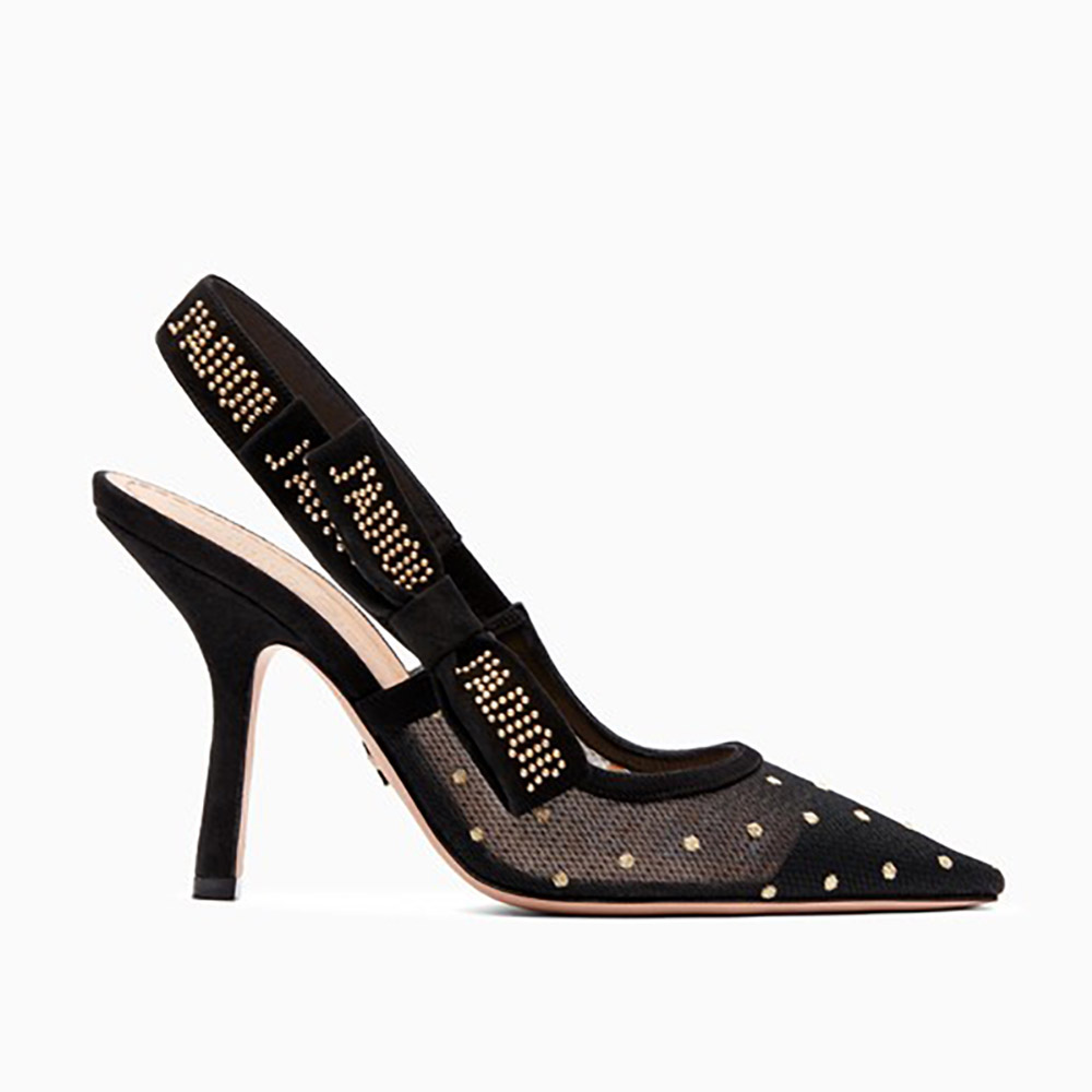 Dior Women J’adior High-Heeled Shoe in Gold-Tone Dotted Swiss 100mm Heel