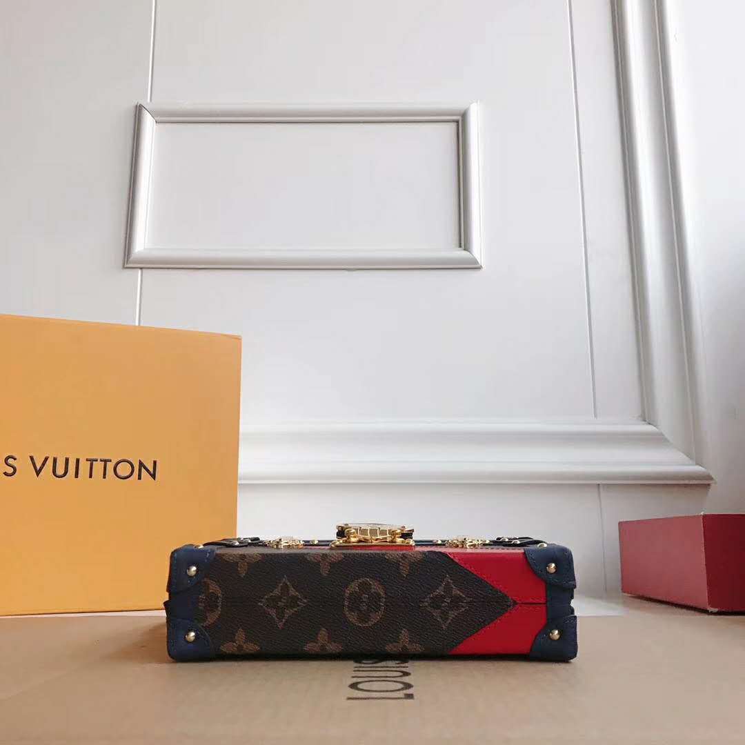 Louis Vuitton LV Women Petite Malle Handbag in Calf Leather and Monogram Coated Canvas