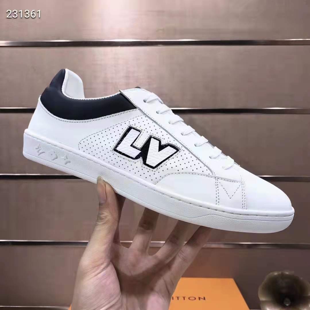 Louis Vuitton LV Unisex Luxembourg Sneaker Black White Perforated Calf Leather