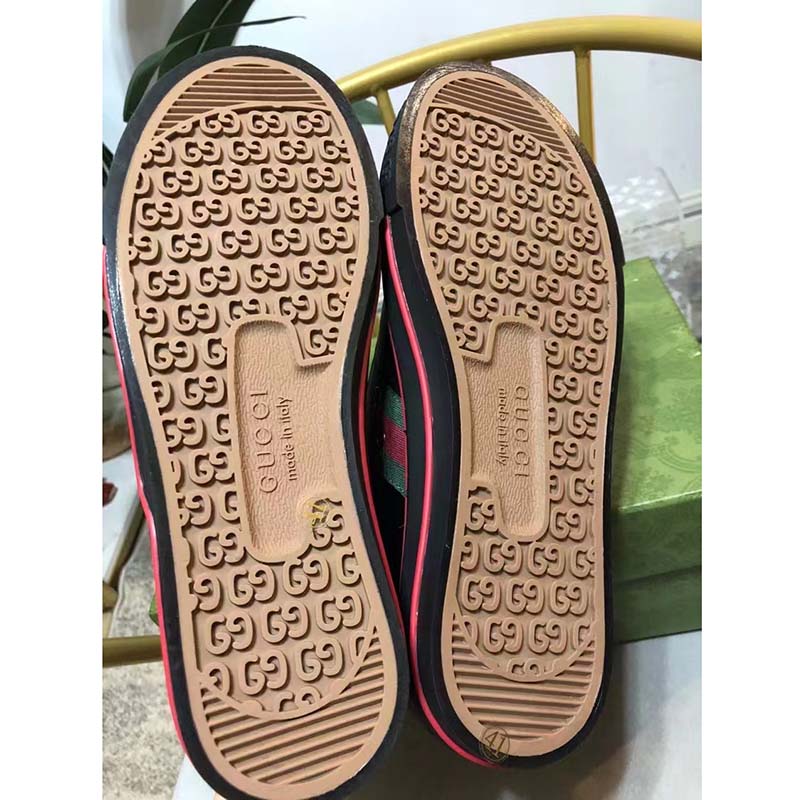 Gucci Unisex Gucci Tennis 1977 Sneaker Black Leather Green Red Web Flat