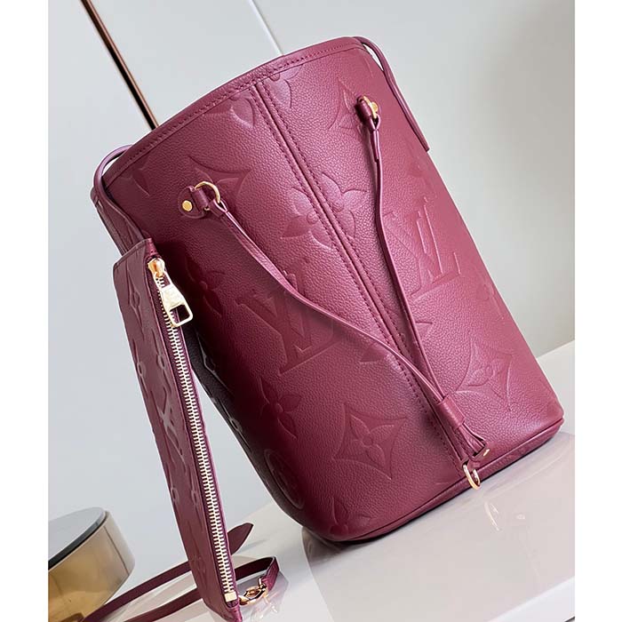 Louis Vuitton LV Unisex Neverfull MM Wine Red Monogram Empreinte Embossed Grained Cowhide Leather