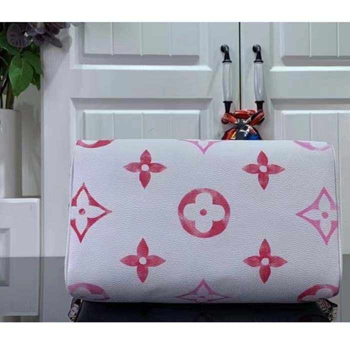 Louis Vuitton Women LV Speedy Bandoulière 25 Pink Monogram Coated Canvas Double Zip Padlock