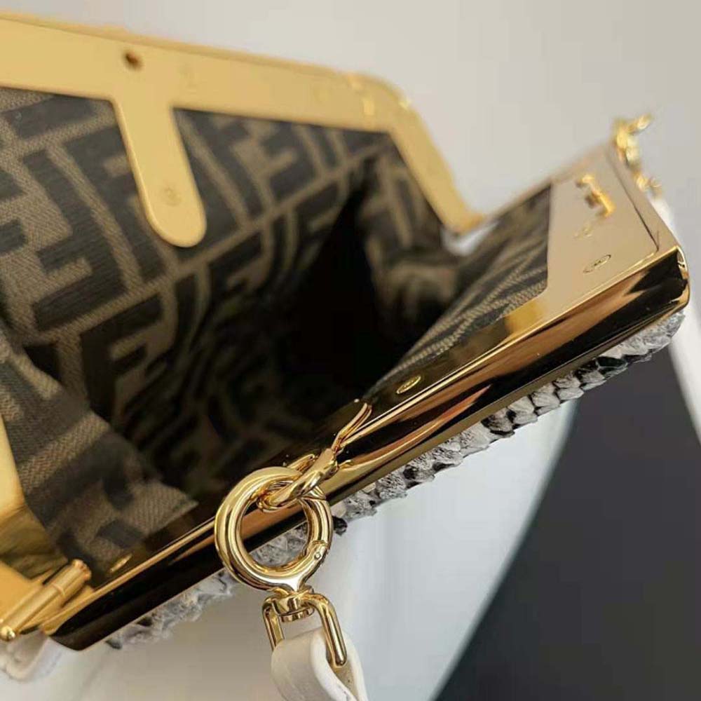 Fendi Women First Small White Leather Bag with Exotic Details