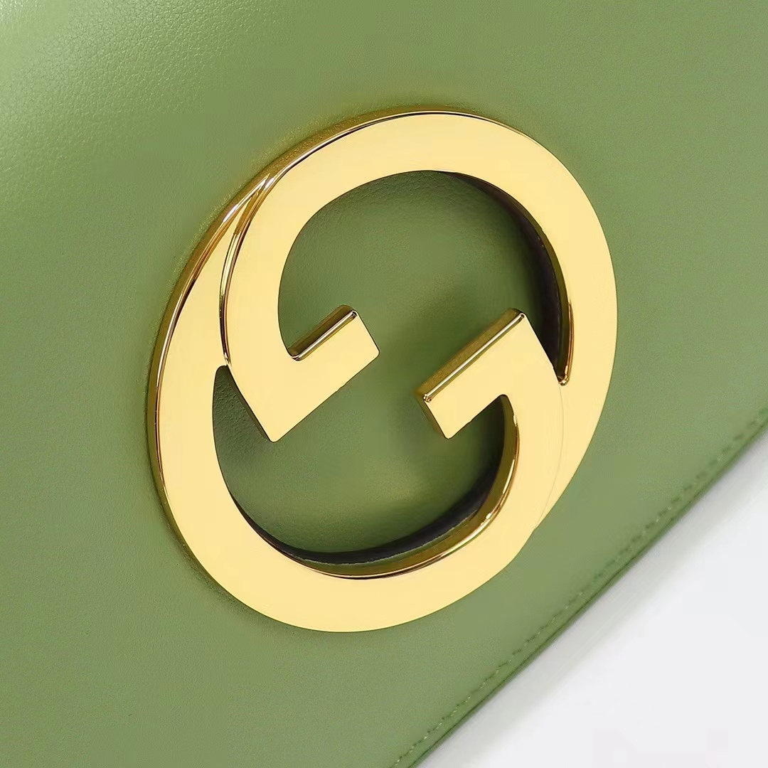 Gucci Women GG Blondie Shoulder Bag Green Leather Round Interlocking G