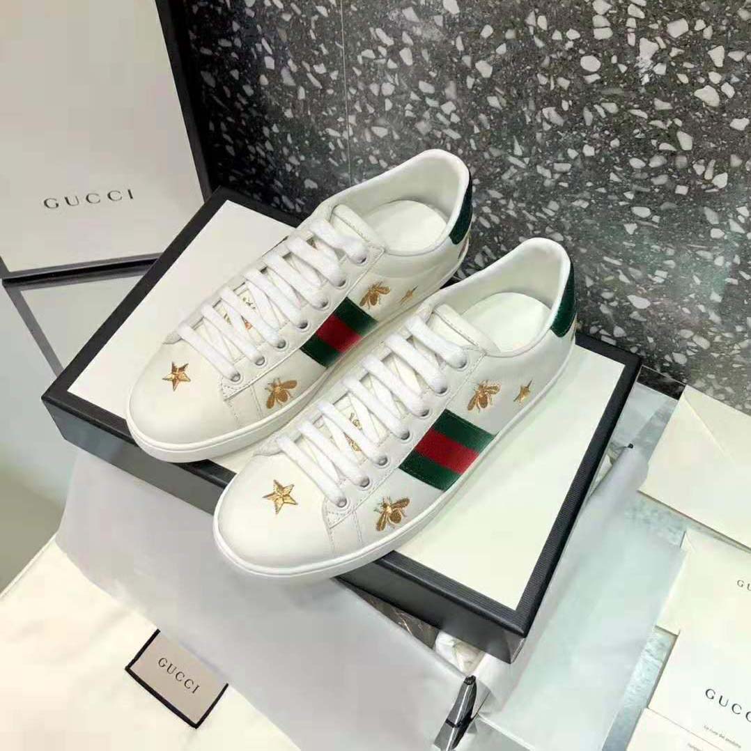 Gucci Men Ace Embroidered Sneaker Stars and Bees in White