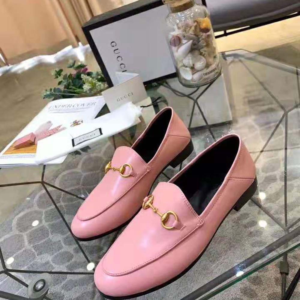 Gucci Women Leather Horsebit Loafer 1.3 cm Height-Pink