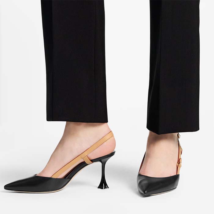 Louis Vuitton LV Women Blossom Slingback Pump Black Lambskin Strap Cowhide Leather