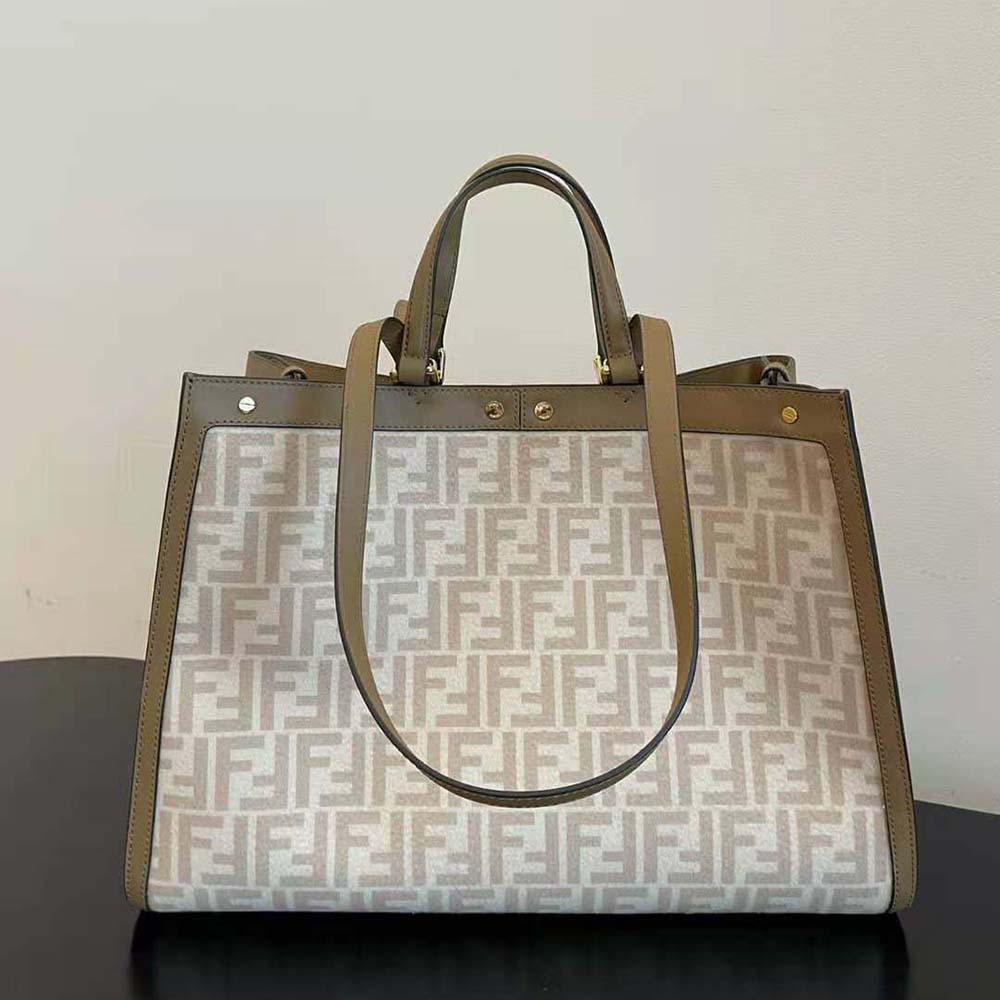 Fendi Women Medium Peekaboo X-Tote Beige FF Wool Bag