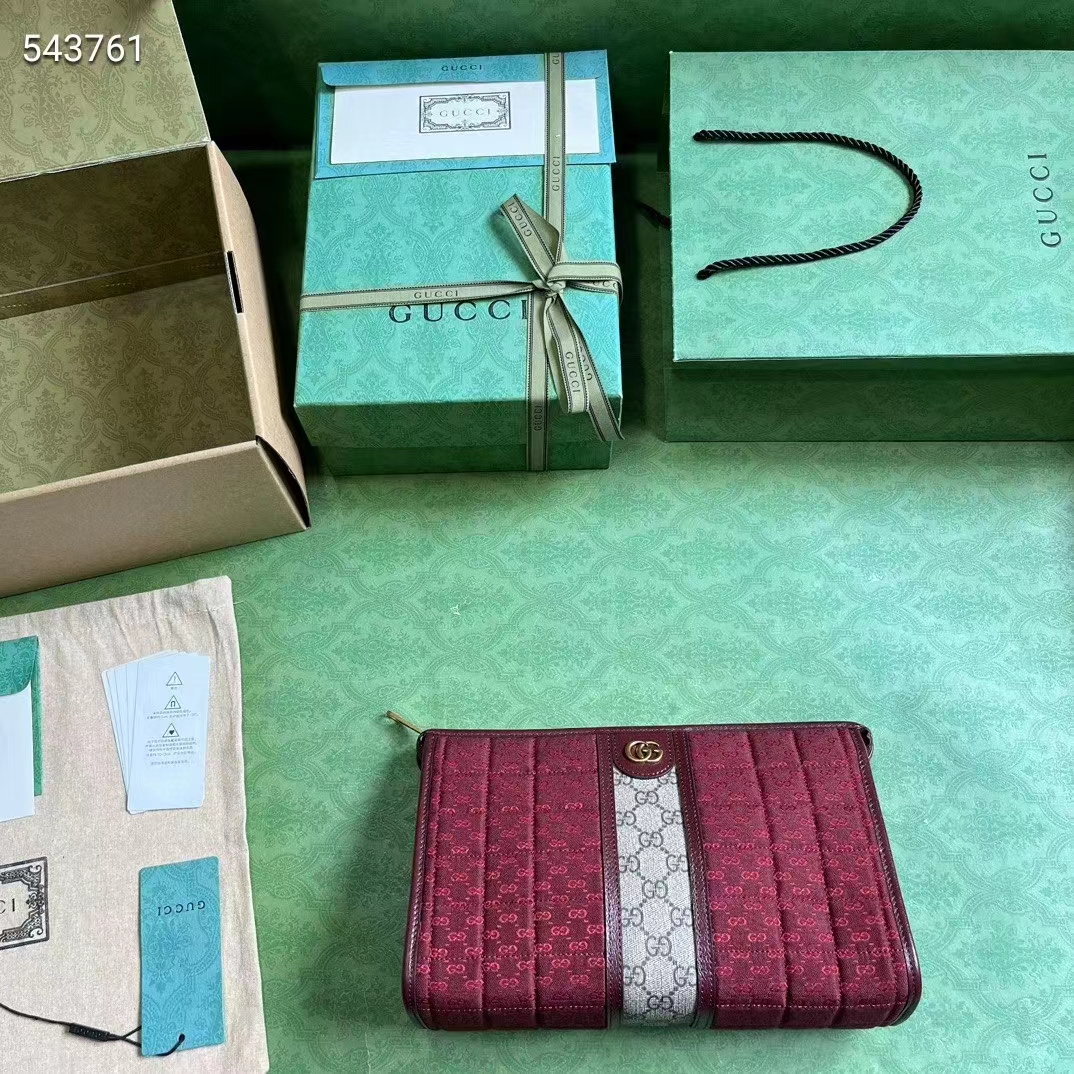 Gucci Unisex Mini GG Canvas Pouch Burgundy Quilted Beige Ebony Supreme