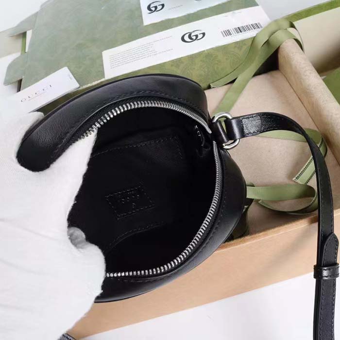 Gucci Women GG Blondie Mini Shoulder Bag Black Leather Round Interlocking G Patch