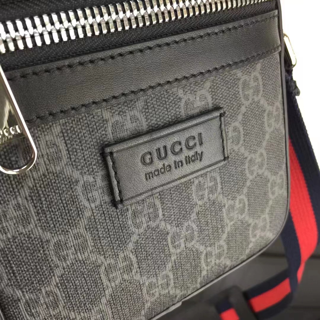 Gucci GG Unisex Black Messenger Black Grey GG Supreme Canvas Blue Red Web
