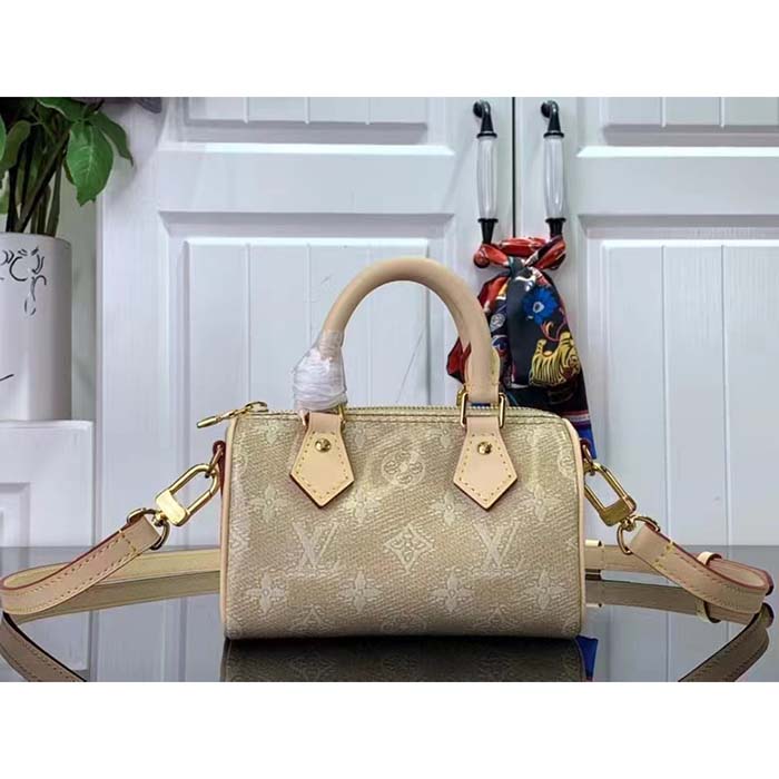 Louis Vuitton LV Women Nano Speedy Beige Monoglam Coated Canvas Zip Closure