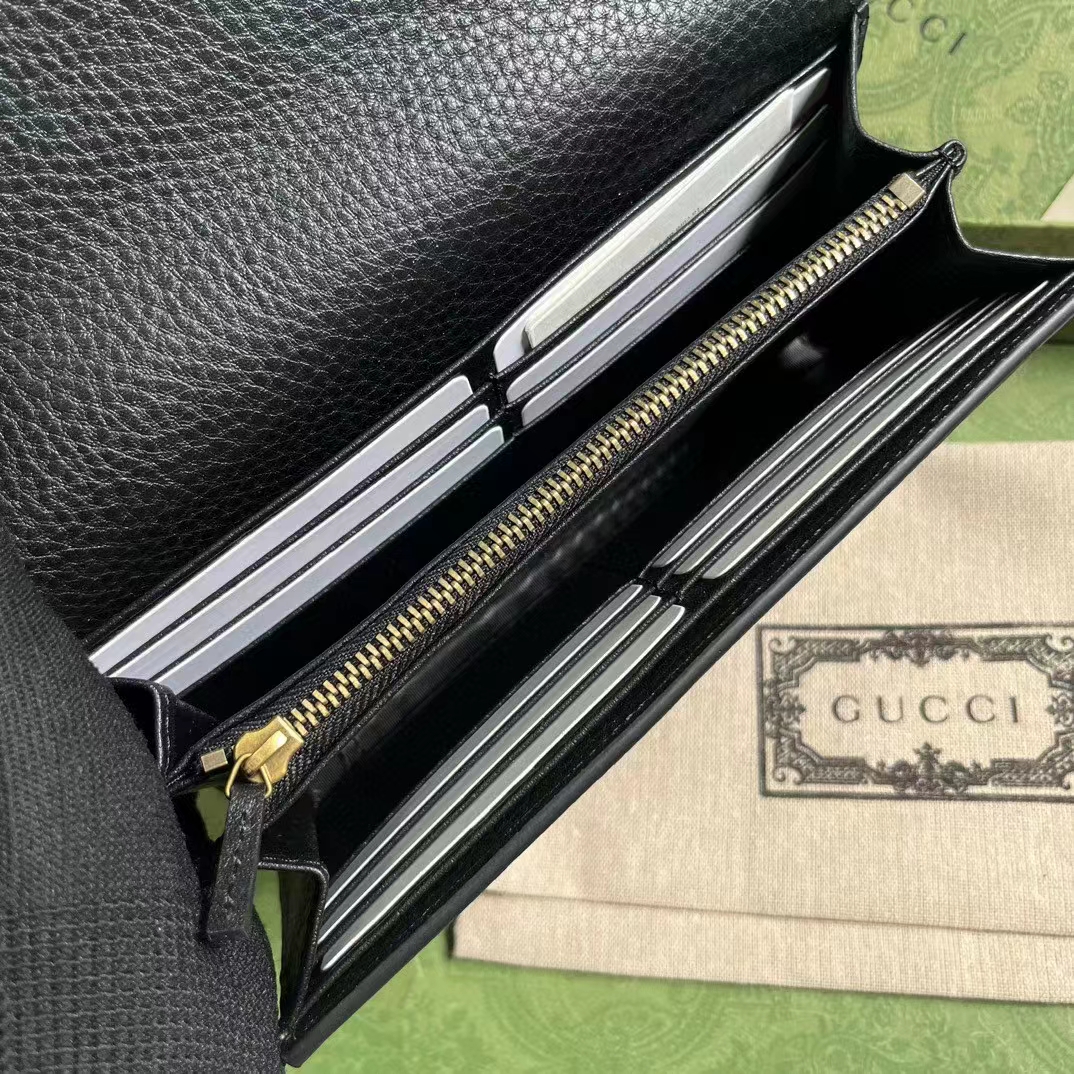 Gucci Unisex GG Wallet Interlocking G Python Bow Black Leather Moiré Lining