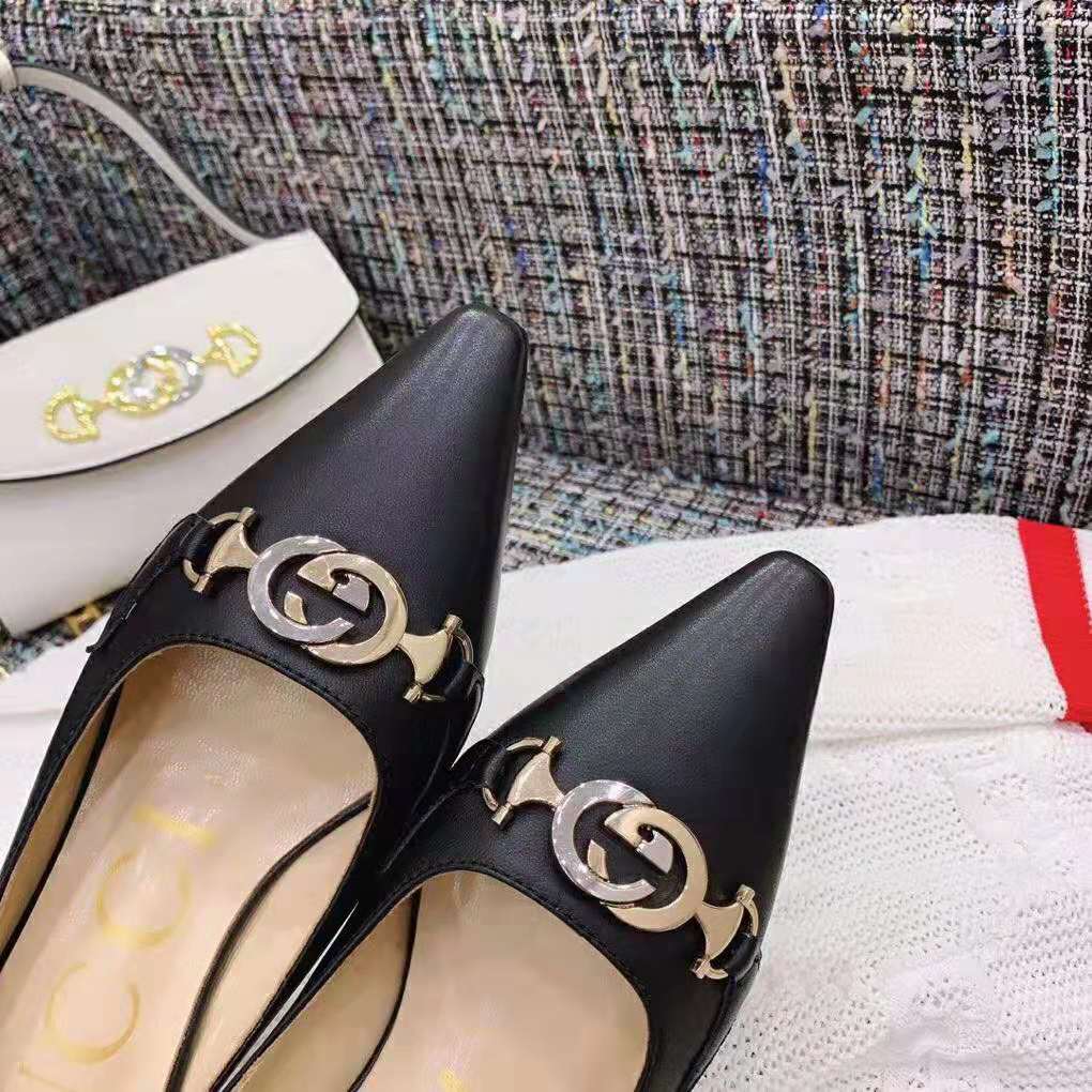 Gucci Women Zumi Leather Slide 4.6 cm Height-Black