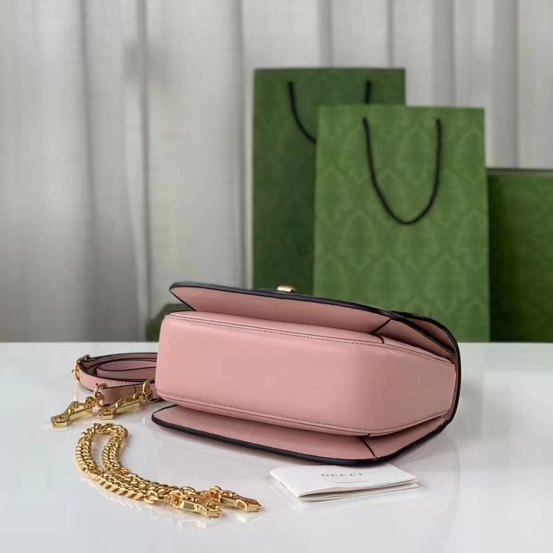 Gucci Women GG Blondie Top-Handle Bag Light Pink Leather Round Interlocking G