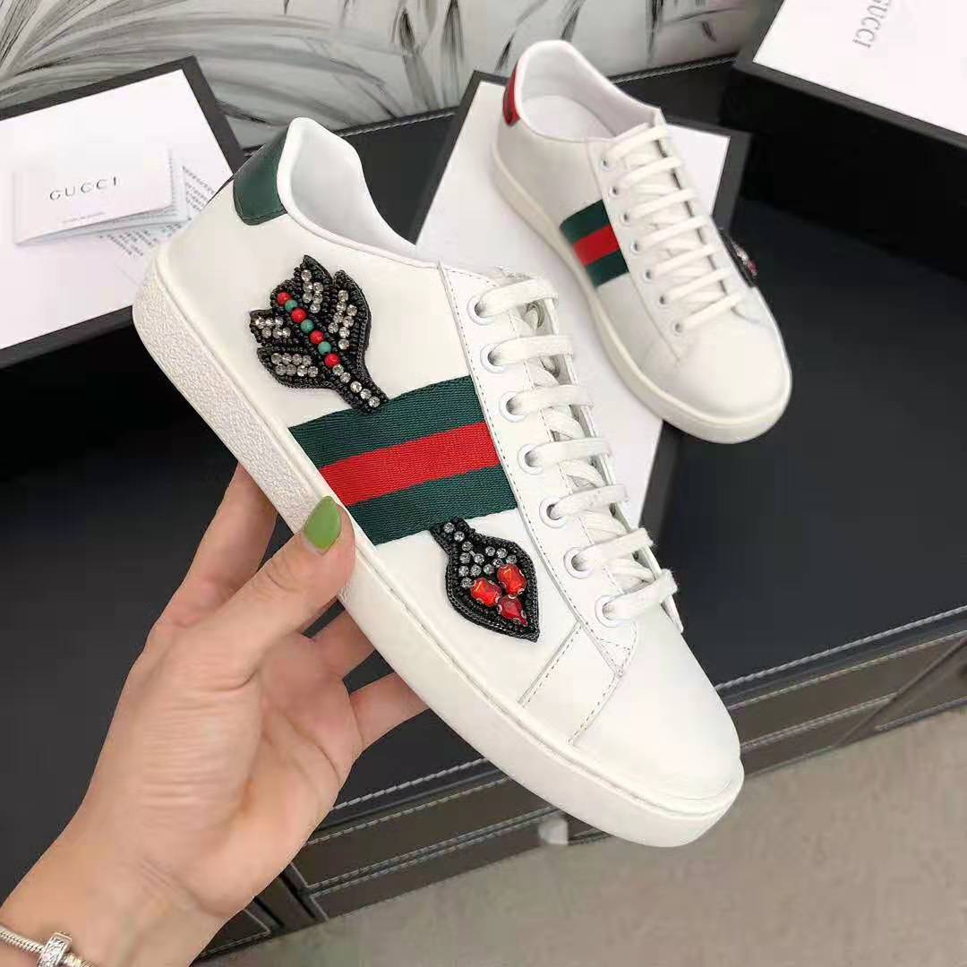 Gucci Unisex Ace Embroidered Sneaker with Arrow Appliqués-White