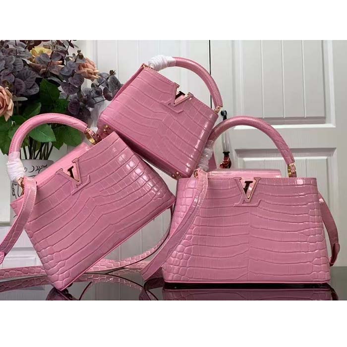 Louis Vuitton LV Women Capucines Mini Handbag Pink Crocodilien Brillant Savoir Faire