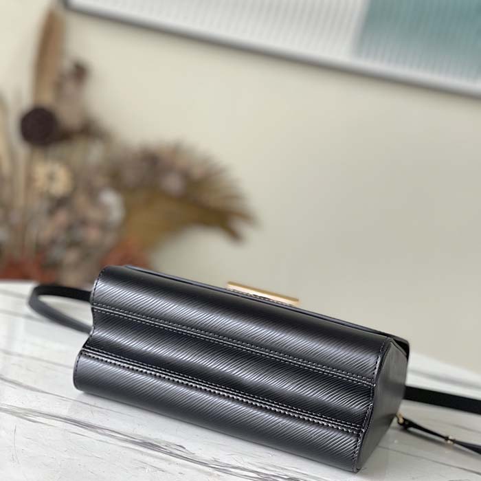 Louis Vuitton LV Women Twist MM Handbag Black Epi Grained Smooth Cowhide Leather