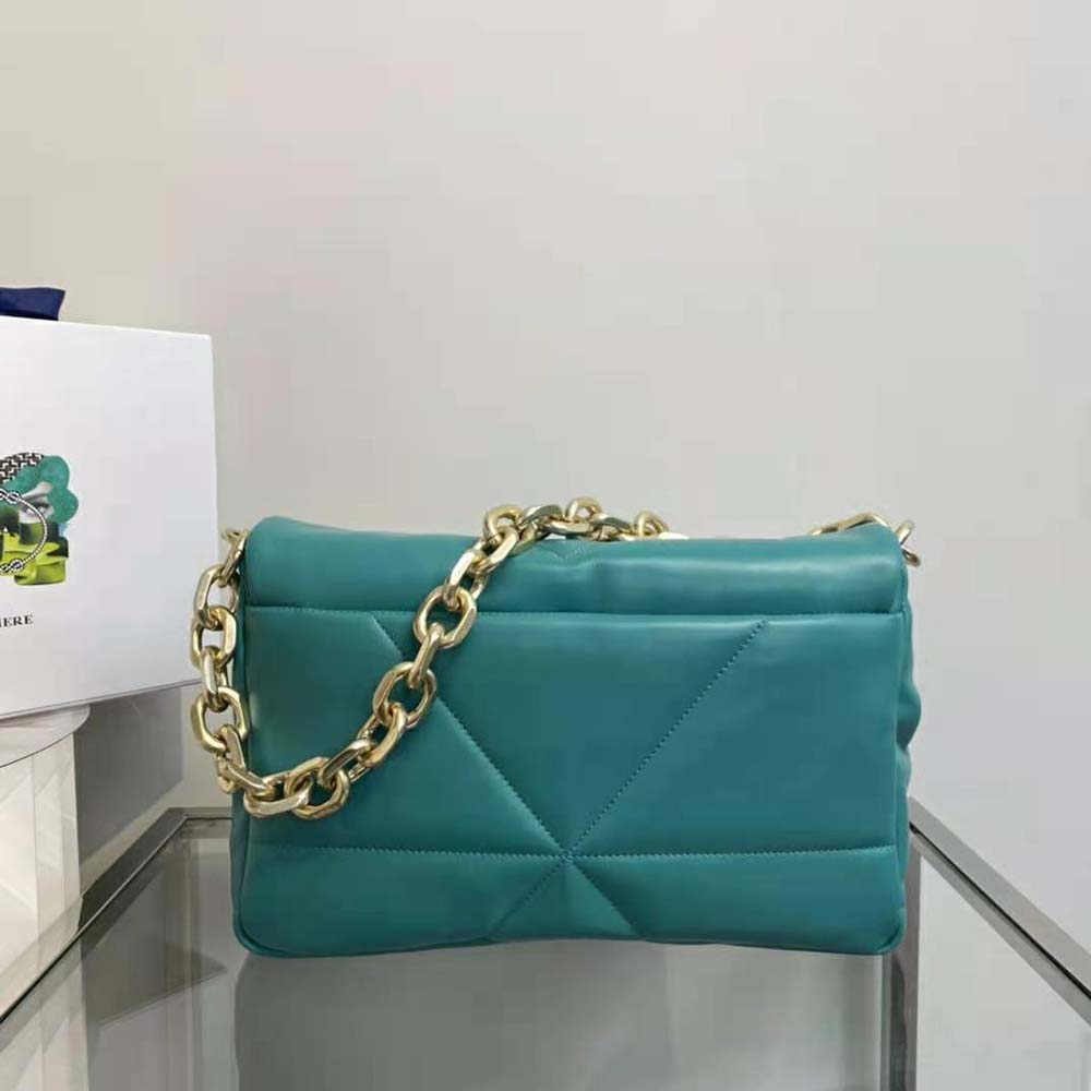 Prada Women Padded Nappa Leather Shoulder Bag-Lime