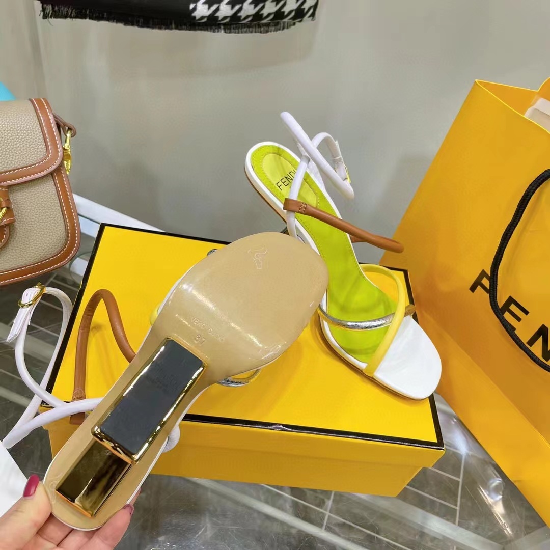 Fendi Women FF First White Nappa Leather High-Heeled Sandals 9.5 cm Heel