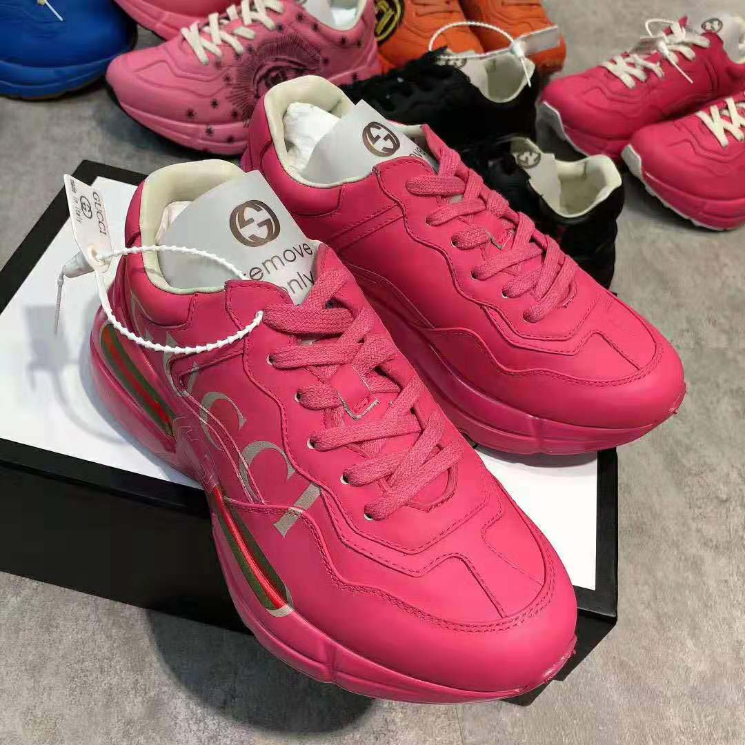 Gucci Women Rhyton Gucci Logo Leather Sneaker-Rose