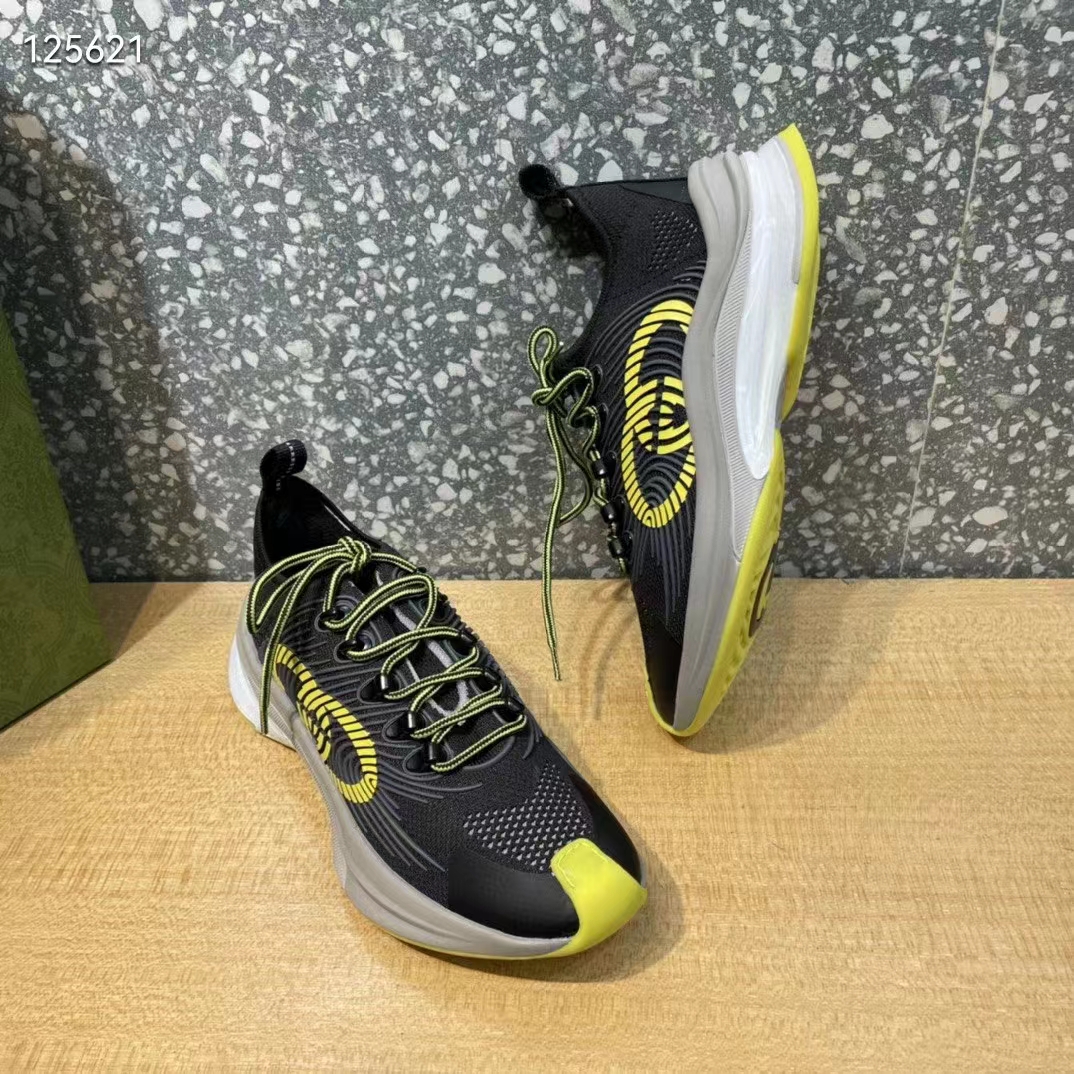 Gucci Unisex Run Sneaker Black Technical Knit Fabric Interlocking G Rubber