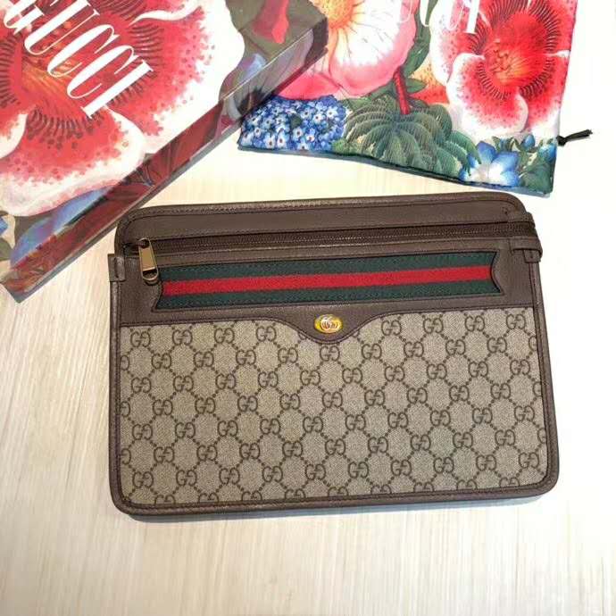 Gucci GG Unisex Ophidia GG Pouch Beige/Ebony GG Supreme Canvas