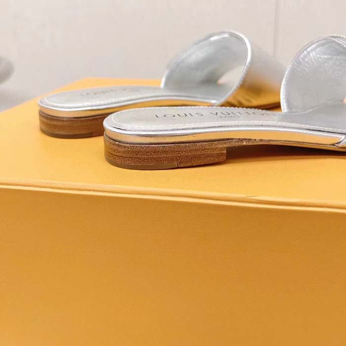 Louis Vuitton Women LV Shake Flat Mule Silver Metallic Lambskin Leather