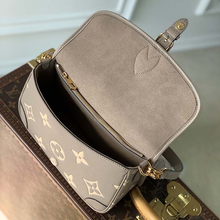 Louis Vuitton LV Women Diane Tourterelle Beige Cream Monogram Empreinte Embossed Cowhide Leather