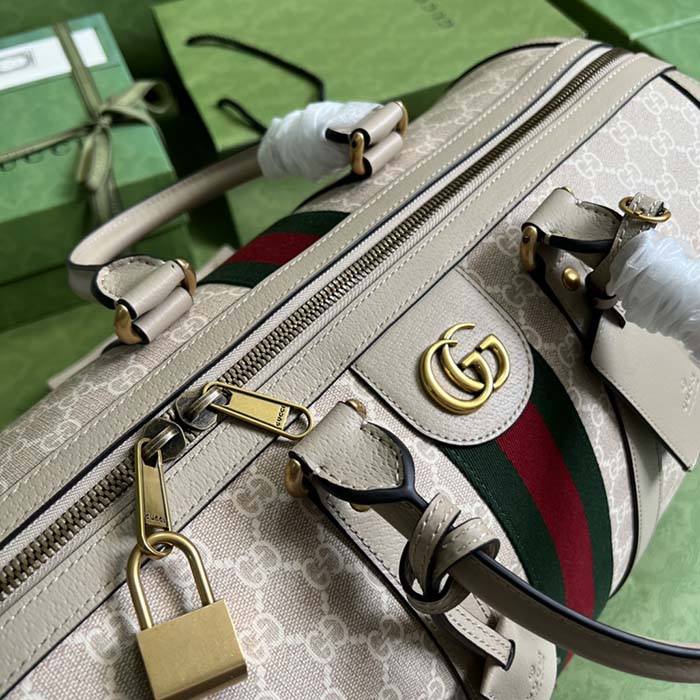 Gucci Unisex Gucci Savoy Duffle Bag Beige White GG Supreme Canvas Double G