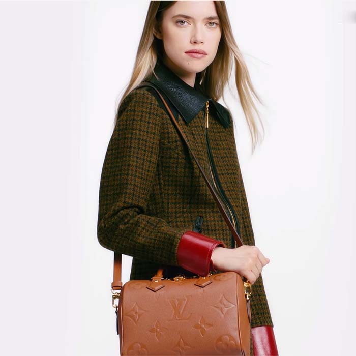 Louis Vuitton Women Speedy Bandoulière 25 Handbag Cognac Brown Embossed Grained Cowhide Leather