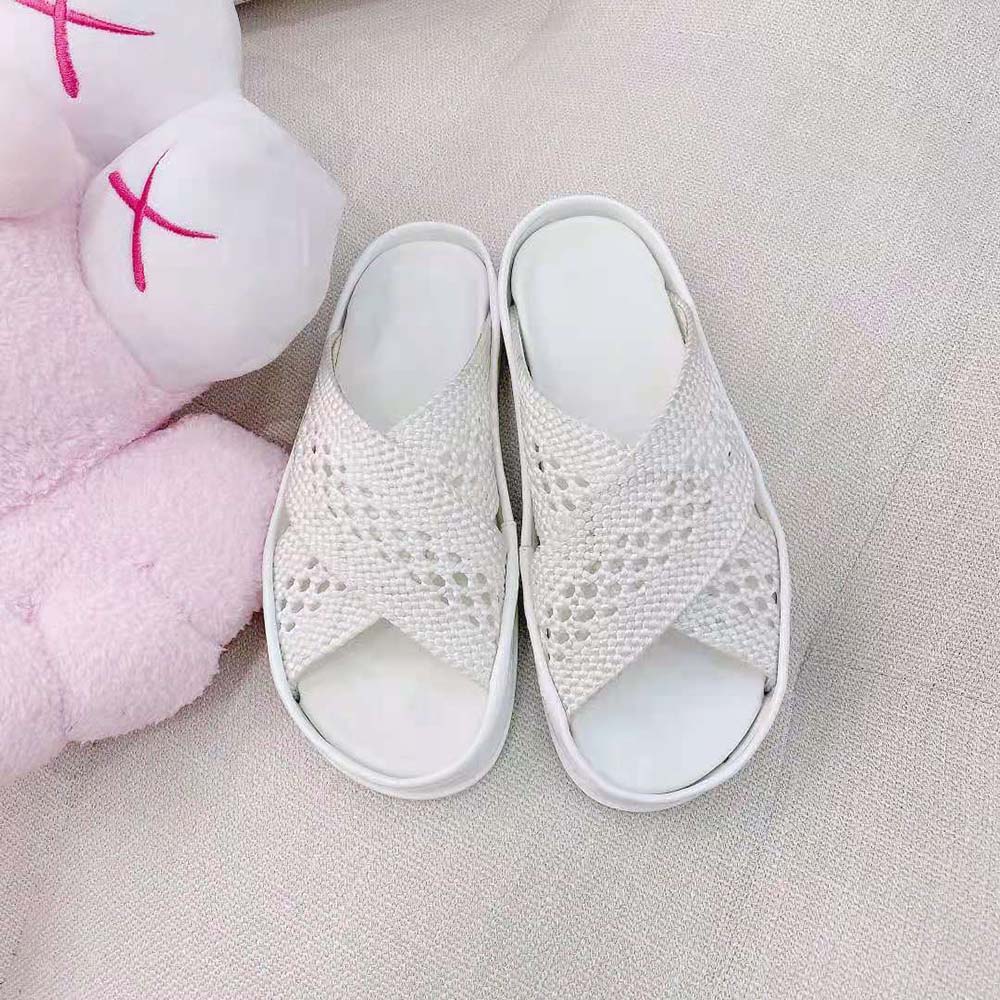 Fendi Women Reflections White Stretch Lace Slides