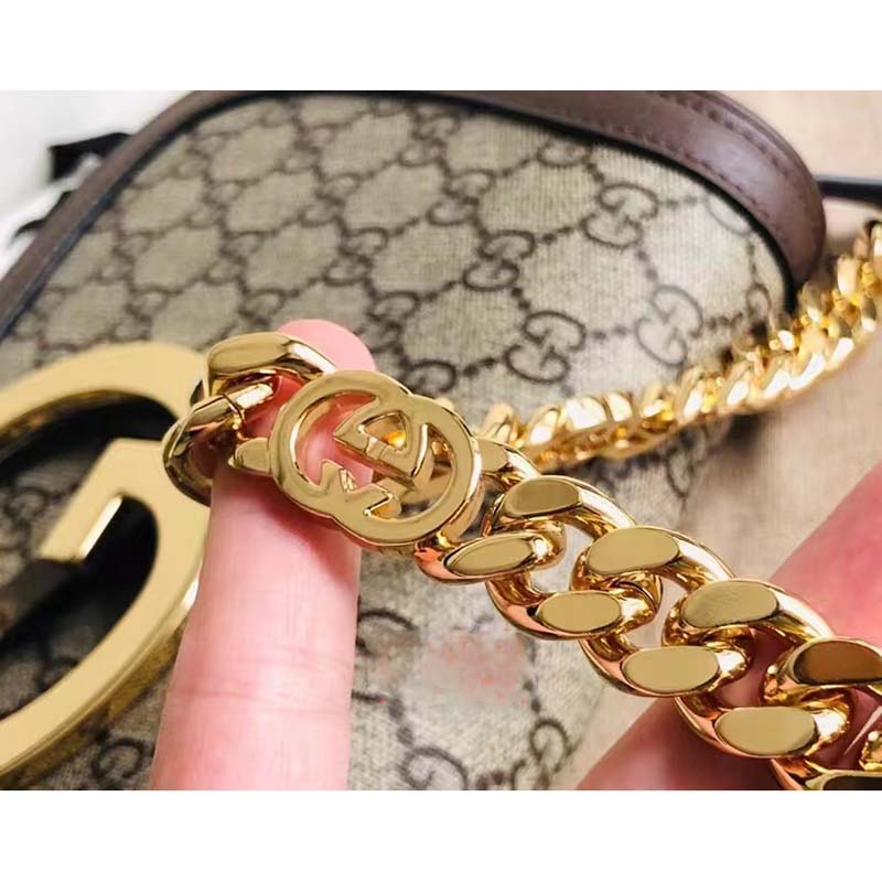 Gucci Women GG Blondie Shoulder Bag Beige Ebony GG Supreme Canvas