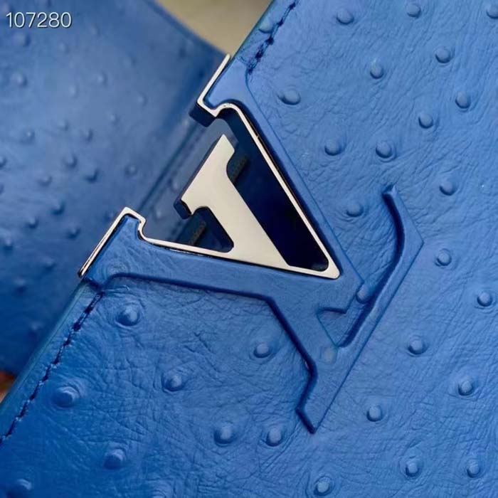 Louis Vuitton LV Women Capucines Mini Menthe Blue Goatskin Ostrich Leather Monogram Flower