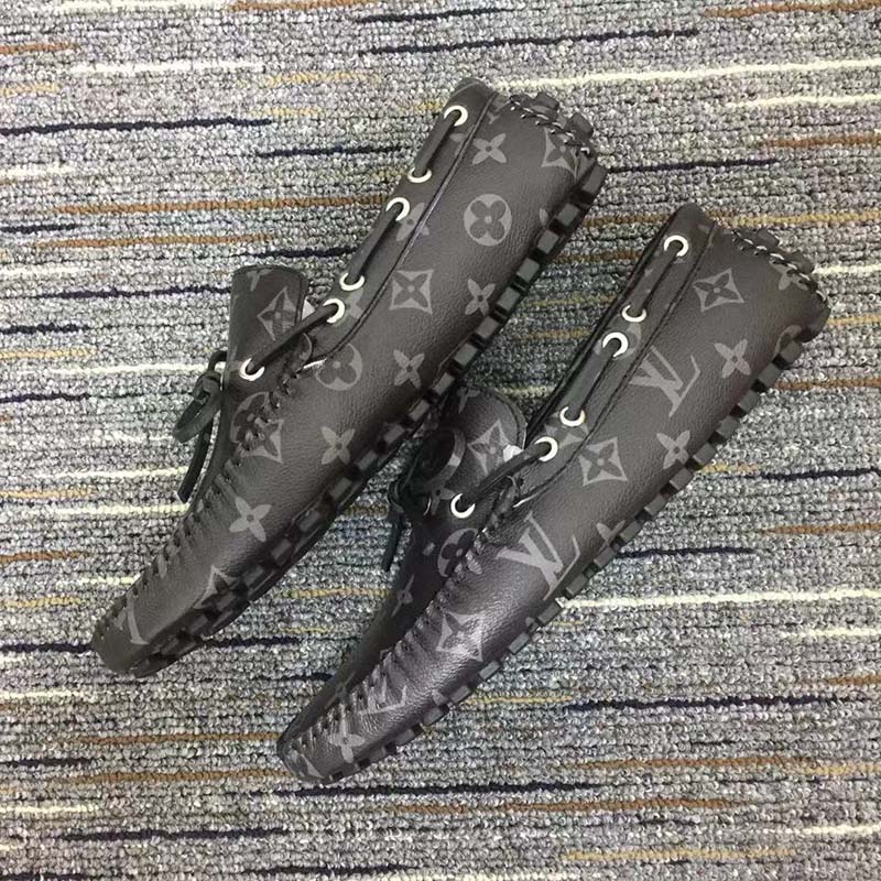 Louis Vuitton Unisex LV Arizona Moccasin Gray Black Monogram Eclipse Canvas