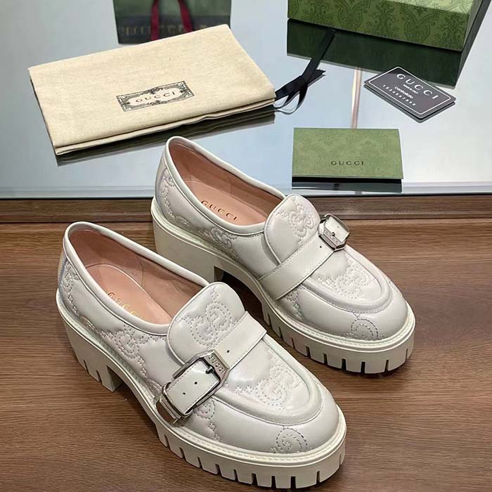 Gucci Women GG Matelassé Loafer Off White Leather Low 2.5 Cm Heel