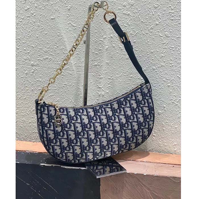 Dior Women CD Lounge Bag Blue Dior Oblique Jacquard